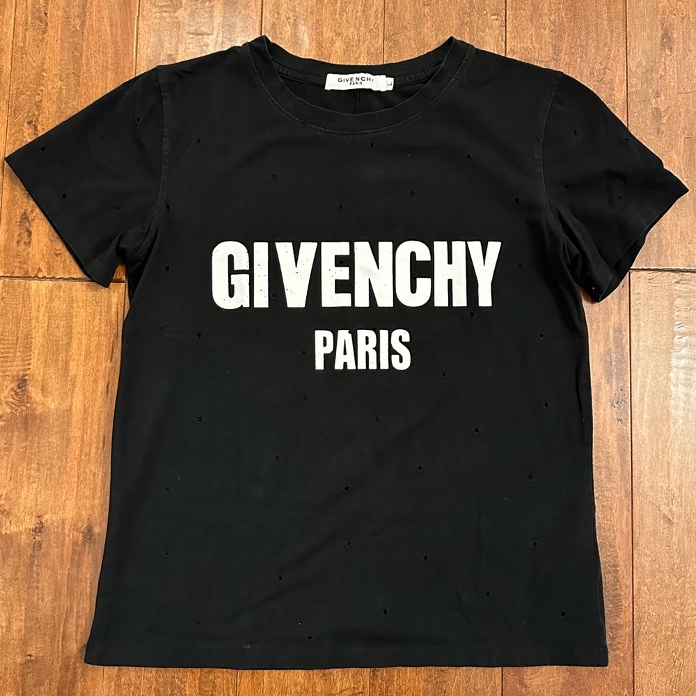 Givenchy Black Distressed Logo Short Sleeve Tee T-Shirt